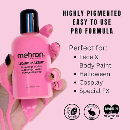 Mehron Makeup Liquid Makeup | Face Paint and Body Paint Perfect for Halloween, Cosplay I Air Brush Compatible 4.5 oz (133 ml) (PINK)