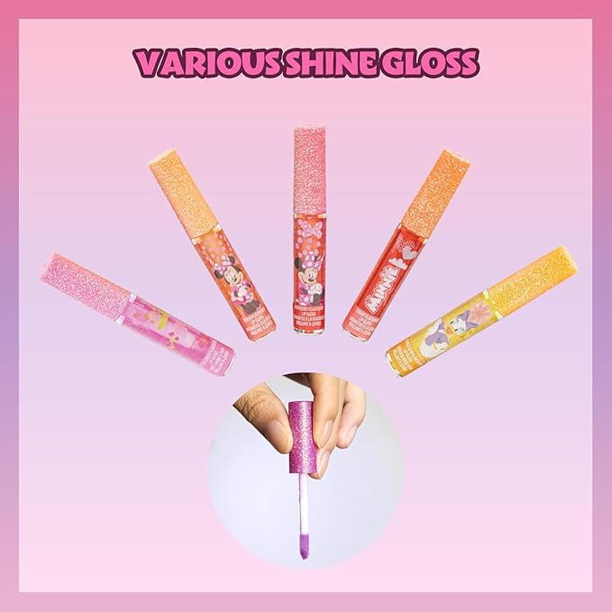 Disney Minnie Mouse 12 Piece Plant Based Lip Gloss, Girls Party Favors, First Makeup Set for Girl, Perfect for Parties, Sleepovers, and Birthday Gifts, Ages 3+, by Townley Girl