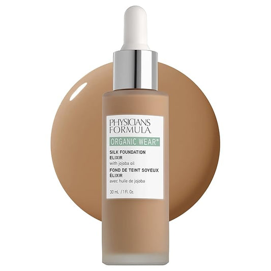 Physicians Formula Organic Wear All Natural Liquid Foundation Elixir Medium-to-Tan, Full Coverage | Dermatologist Tested, Clinicially Tested