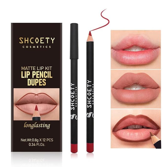 12 Colors Matte Lip Liner Set, Waterproof Long-Lasting Lip Pencils, High Pigmented Velvet Lipstick for Defining & Filling Lips, Natural Nude Shades for Eyes & Lips