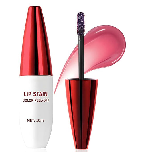 Peel Off Lip Stain, Hot Pink Lip Stain Peel Off Long Lasting Waterproof Lip Tint Stain Peel Off Matte Finish Pigmented Lip Liner Stain Tattoo Color Non-Stick Cup Liquid Lip Gloss Makeup