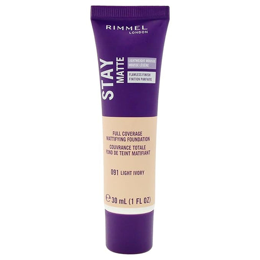 Rimmel London Stay Matte Liquid Mousse - 010 Light Porcelain - Foundation, Lightweight, Shine Control, Oil-Free, 1oz
