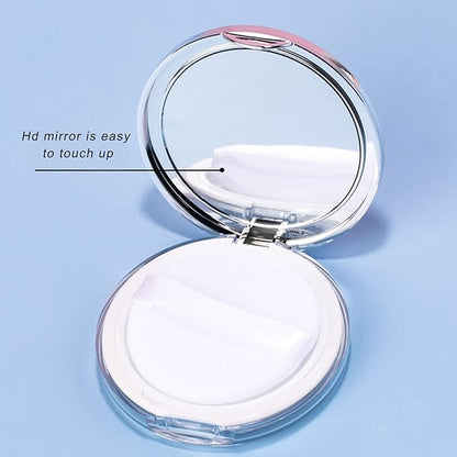 3g Empty Powder Box, Refillable Loose Portable Makeup Setting Blush Case Container with Puff Holder Compact Slim Mirror and Elasticated Net Sifter Mini No Leaks Set