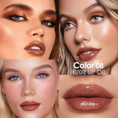 Hydrating Glow Lip Gloss Oil, Tinted Lip Plumper Lip Glosses Oil, Younger-Looking Lips Chocolate Scent, Non-Sticky Creamy Texture for Dry Lips, Brillo labial en aceite hidratante con brillo 09#