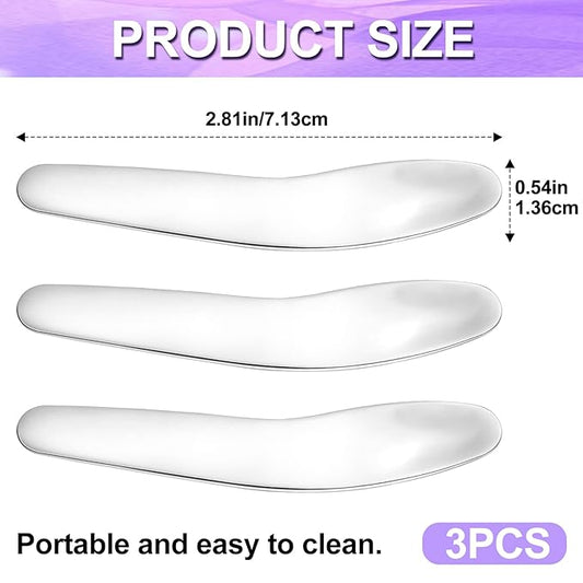 3pcs Mini Metal Makeup Spatula, Reusable Cosmetic Cream Spatulas Spoon, Skincare Scoop Applicator Facial Massage Beauty Tools for Mixing and Sampling Face Eye Cream- Silver