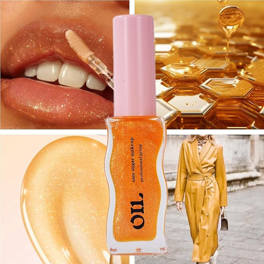 Honey Infused Hydrating Lip Oil Lip Gloss with Honey Tropical Scent, High-Shine Non-Sticky Formula for Dry Lips, 8ml (Honey Orange, Lip Oil-1)
