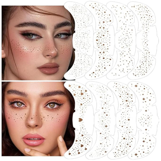 8Ps Face Glitter Speckles Patches, brown 8 styles Glitter Freckles Face Tattoo, Glow Up Makeup Patches, Cute Glitter Makeup Accessories for Women, Cosmetic Glitter for Face Gift