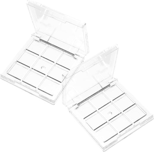 Empty makeup palette depotting case: 2pcs Empty Lipstick Box, 9-Grid Clear Blush Lipstick Case Portable Makeup Organizer Storage Cases Highlighters Sample Eye Shadow Bracket Travel