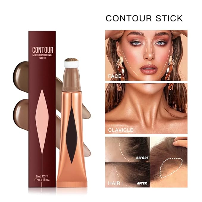 Concealer Stick,Contour Stick Makeup Liquid Highlight and Contour Wand,Cream Contour Stick with Soft Cushion Applicator,Foundation Highlight Makeup Bronzer Stick for Face