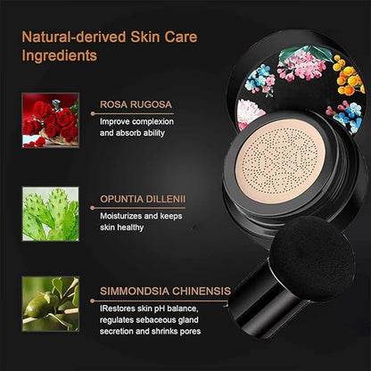 Mushroom Head Air Cushion BB Cream, Concealer Lasting Nude Makeup Moisturizing Pigment CC Liquid Foundation, Even Skin Tone Makeup Base Primer-Natural 1Pack