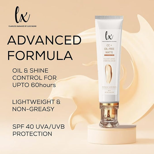 Lx Blend CC+ Cream | Oil-Free Matte Foundation with SPF 40 | Full Coverage, Anti-Aging, Long-Wear Hydrating Makeup for Oily Skin | Fragrance-Free, Shine Control, 1.08 FL OZ