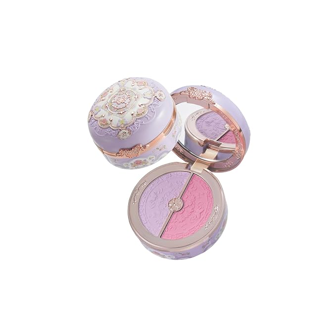 Flower Knows Butterfly Cloud Collar Rouge Box Highlighting & Blush Duo Powder 04 Seaborne Moon+Butterfly Cloud Collar Angled Powder Brush Pearly Moonlight