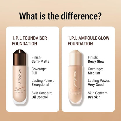 1.P.L FOUNDAISER FOUNDATION matte finish, liquid foundation with wand, long lasting full coverage, blendable, 28g 0.99 fl Oz [21-N CLARITY]