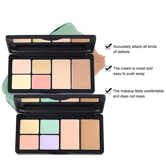 6 Colors Correcting Concealer Palette, Makeup Cream Contour Palette with Brush, Contouring Foundation Highlighting Concealer Palette for Conceals Dark Circles, Redness, Acne, Blemish（B）