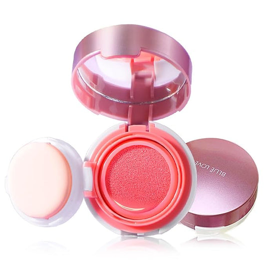 BLUE LOVE Cushion Liquid Blush - Silky Cream Formula for Cheeks, Natural Glow Makeup with Sheer Finish, for Contouring and Highlighting (02# Peach Pink)