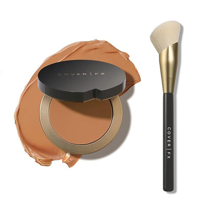 COVER FX Complete Coverage Kit: Total Cover Cream Foundation - Shade T4 + Custom Cover Blending Brush
