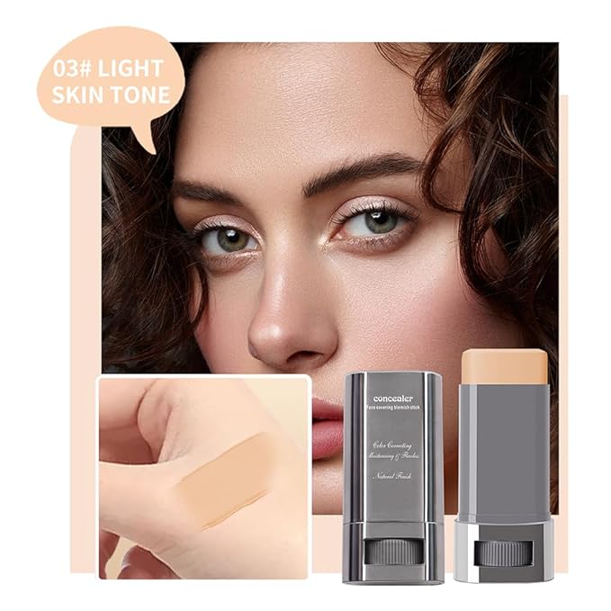 3-in-1 Foundation Stick Beauty Balm Serum Boosts Skin Tone, Solid Tinted Moisturizing Serum Contouring Foundation for Women, Natural Finish, Buildable Medium to Full Coverage(03#LIGHTSKIN TONE)