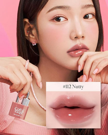 CORLAHAZE Glow Lock Jelly Tint 112 Nutty 4g, Hydrating Jelly Glow Lip Stain, High-Shine, Long-Lasting Color Moisturizing Lip Enhancer with Rosehip Oil, Collectible Lock-Shaped Design, Korean Makeup