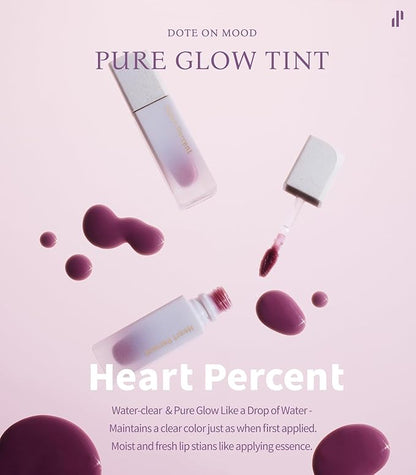 Heart Percent Dote On Mood Pure Glow Tint, Watery & Lightweight Moisturizing Lip Stain Long Lasting Liquid Lipstick 6.8g, #08. Plum Mauve