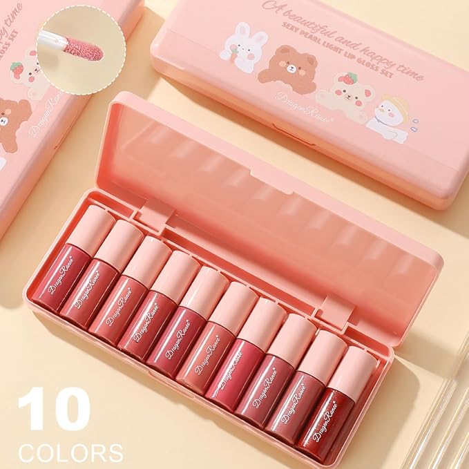 10 Colors Lip Tint Stain Set, Korean Plumping Lip Gloss Watery Lip Stain, Multi-use for Mini Liquid Lipstick & Cheek Tint Long Lasting Vivid Color # 03