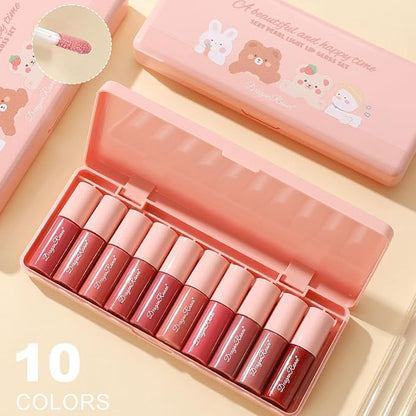10 Colors Lip Tint Stain Set, Korean Plumping Lip Gloss Watery Lip Stain, Multi-use for Mini Liquid Lipstick & Cheek Tint Long Lasting Vivid Color # 03