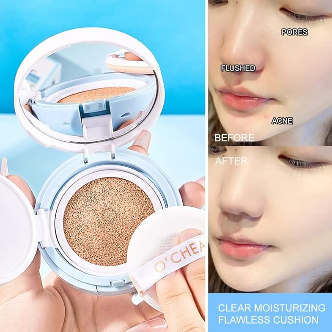 O'CHEAL Whitening Loose Powder and CC Air Cushion BB Cream Liquid Foundation Cream for Makeup Concealer Cushion for Face Make Up Cushion Makeup IVORY WHITE