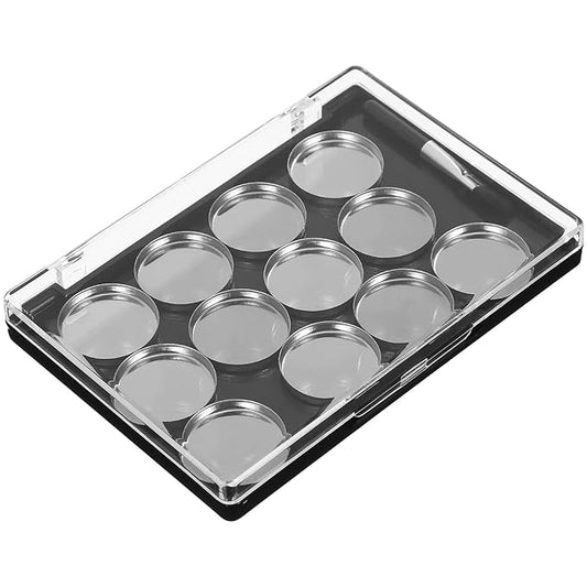 FRCOLOR Magnetic Eyeshadow Palette Case 12 Round Pans and Brush Space-Saving Makeup Storage Palette for Travel and Home Use