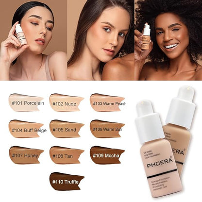 Phoera® Full Coverage Foundation Soft Matte Oil Control Concealer 30ml Flawless Cream Smooth Long Lasting aq (110 TRUFFLE)