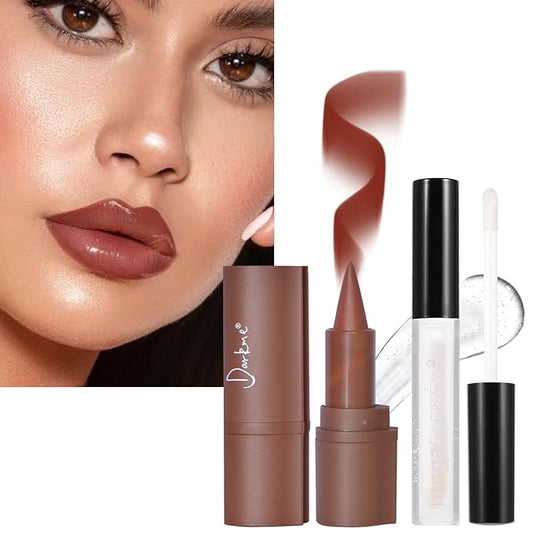 Erinde Lip Liner and Clear Gloss Set, Lip Liner and Lipstick Combo & Clear Lip Oil, Waterproof lip liner pen sets for women, Long Lasting Gradient Liner Lipstick Makeup Kits, 02