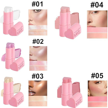 Heart Blush Stick, Matte Rouge Stick, Cheek Contour Pen, Long Lasting Water Proof Non-Greasy Smooth, Buildable Lightweight Cream Blush, Easy Application High-Gloss Finish (03#, 0.21 OZ)