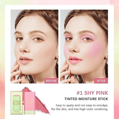 On-the-Go Makeup Blush Stick Tinted Moisture Stick, Shadow Lips Cheek Blusher Creamy Makeup Long Lasting Natural Nude Makeup for All Skin (pink)