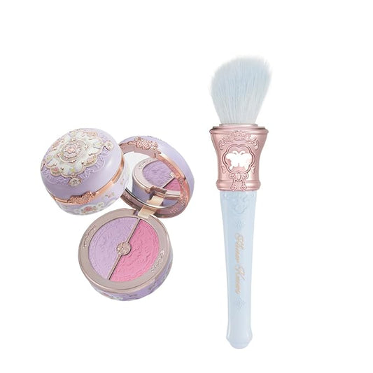 Flower Knows Butterfly Cloud Collar Rouge Box Highlighting & Blush Duo Powder 04 Seaborne Moon+Butterfly Cloud Collar Angled Powder Brush Pearly Moonlight