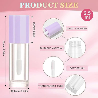2.5ml 12 PCS Empty Lip Gloss Tubes with Wand Lip Gloss Containers Cute 0.08oz Clear Refillable Lipgloss Making Supplies Kit for DIY Makeup+ 2pcs Syringes (Purple)