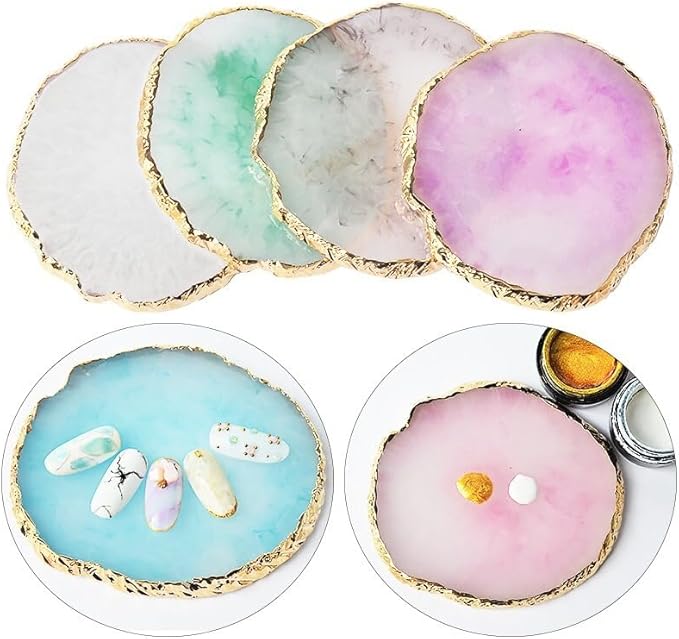 1PCS Resin Nail Art Palette Gold Edge Nail Art Painting Mixed Color Palette Manicure Color Makeup Display Board Manicure Cosmetic Mixing Tray Round Pink