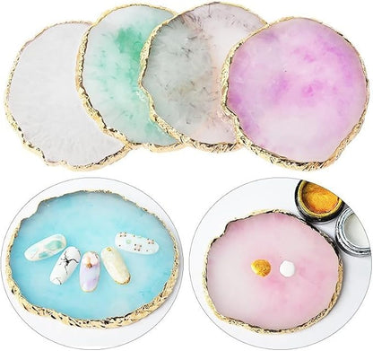 1PCS Resin Nail Art Palette Gold Edge Nail Art Painting Mixed Color Palette Manicure Color Makeup Display Board Manicure Cosmetic Mixing Tray Round Pink