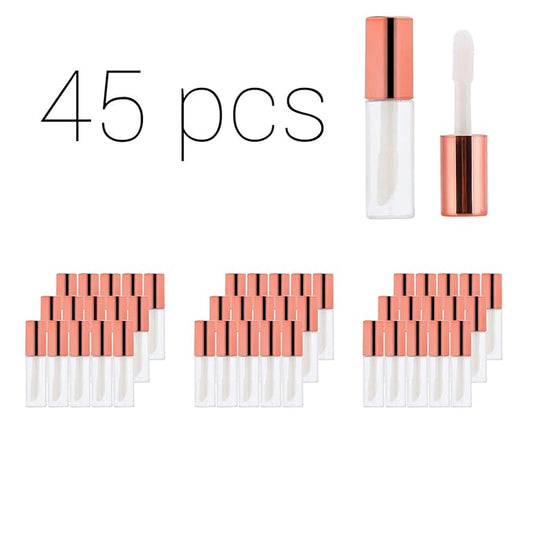 Case of 45 packs, Empty Plastic Clear Lip Gloss Tubes Lip Balm Bottle Container Rose Gold Transparent 1.2ML Makeup Tool for Women (45 pcs, Rose Gold)