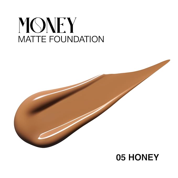 Money Liquid Matte Foundation – Long-Lasting, Natural Looking & Buildable Coverage – For Combination, Dry, Oily Skin – Lightweight & Moisturizing (Honey)