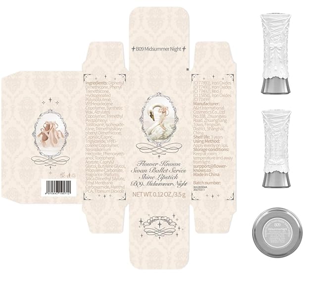 Flower Knows Swan Ballet Shine Lipstick,Hydrating Solid Lip Gloss,Moisturizing Red Tinted Lip Balm-Long Lasting Lip Gloss in Balm for Girls&Women,Vegan & Cruelty-Free(B09 Midsummer Night)