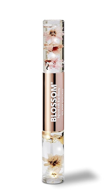 Blossom Lip Gloss & Roll On Perfume for Women, Glam Squad Double Sided Gift Set, Infused with Real Flowers, Bachelorette Gift, Made in USA 0.2oz, Watermelon/Rose
