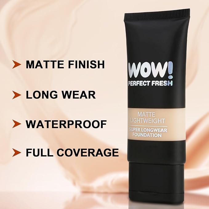 2pcs Matte Liquid Foundation,Full Coverage,Flawless Makeup, Minimizes Pores,Lightweight, 24Hr Long Wear,Waterproof,Oil-Control,Sweat-Proof