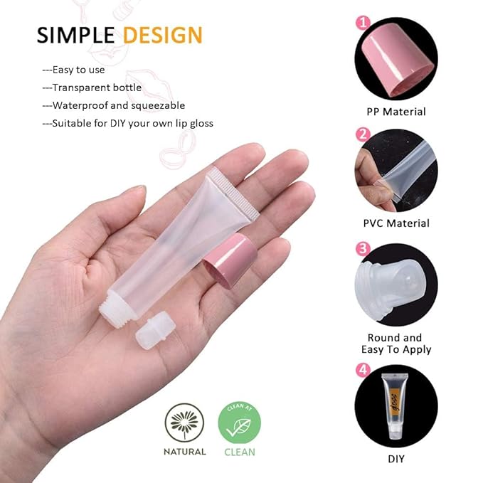 AMORIX 6pcs Empty Lip gloss Tubes Containers 15ml Pink Refillable Empty Squeeze Tubes Clear Cosmetic Containers Soft Tube for Women Girls DIY Lip Gloss Cosmetics