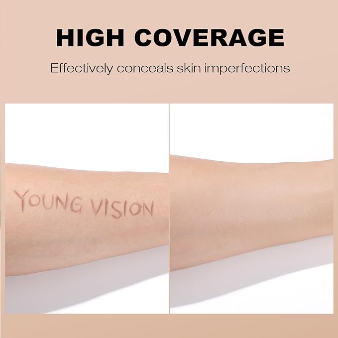 YOUNG VISION Full Coverage Liquid Foundation and Concealer Duo – Long-Wear, Lightweight, Non-Comedogenic, Hydrating, Oil-Free, Waterproof, Skin-Like Finish for All Skin Types