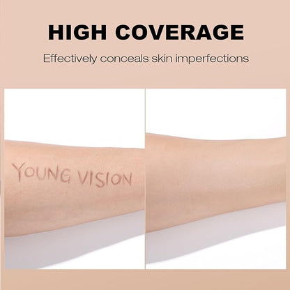 YOUNG VISION Full Coverage Liquid Foundation and Concealer Duo – Long-Wear, Lightweight, Non-Comedogenic, Hydrating, Oil-Free, Waterproof, Skin-Like Finish for All Skin Types