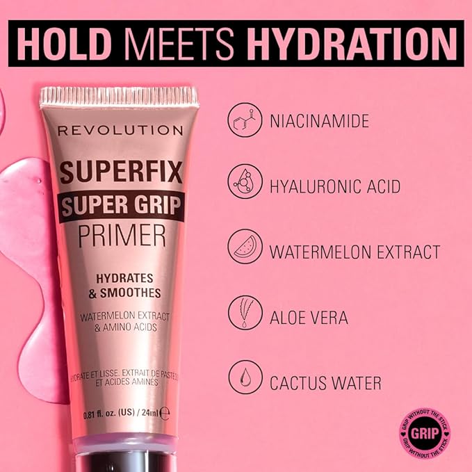 Revolution, Superfix Grip Primer, Hydrating & Smoothing Face Primer for Makeup, Gel-Formula to Grip Look, Vegan & Cruelty-Free, 0.81 fl oz