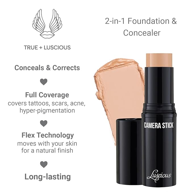 Camera Stick Foundation by True + Luscious - Full Coverage Cream Foundation - Non-Comedogenic & Hydrating Formula - Vegan, Paraben Free, & Cruelty Free - 0.49 oz (Shade 3: Deep Beige)