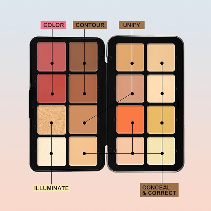 16 Colors Full Coverage Concealer Palette and 11 Pcs Makeup Brush, FantasyDay Long Lasting Lightweight Creamy Formula Xmas Makeup Contour Kit Color Corrector Conceal Moisturizing Foundation Camouflage