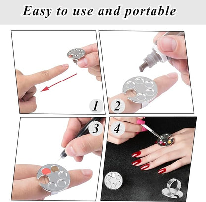 8 Pcs Mini Nail Art Palette Metal Finger Rings Manicure Palette Nail Paint Art Palette for Manicure Nail Polish Art Tools Makeup Palettes