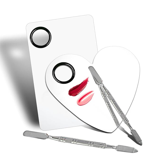 Stainless Steel Makeup Mixing Palette - 2Pcs, Includes Spatula, For Foundation/Eye Shadow/Mascara/Nail Polish/Pigment/Nail Art