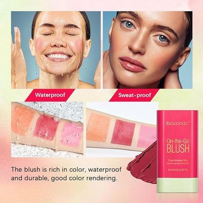 Blush Stick for Cheeks and Lips, On-the-Go Blush, Hydrating Solid Cheek Tint, Makeup Stick for Beautiful and Natural Shades, Tinted Moisture Stick Ued on Eyes Lips and Cheeks