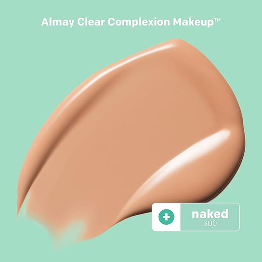 Almay Clear Complexion Acne Foundation Makeup with Salicylic Acid, Medium Coverage, Soft Matte Finish, Hypoallergenic, Cruelty- & Fragrance-Free, Dermatologist Tested, 300 Naked, 1 fl oz